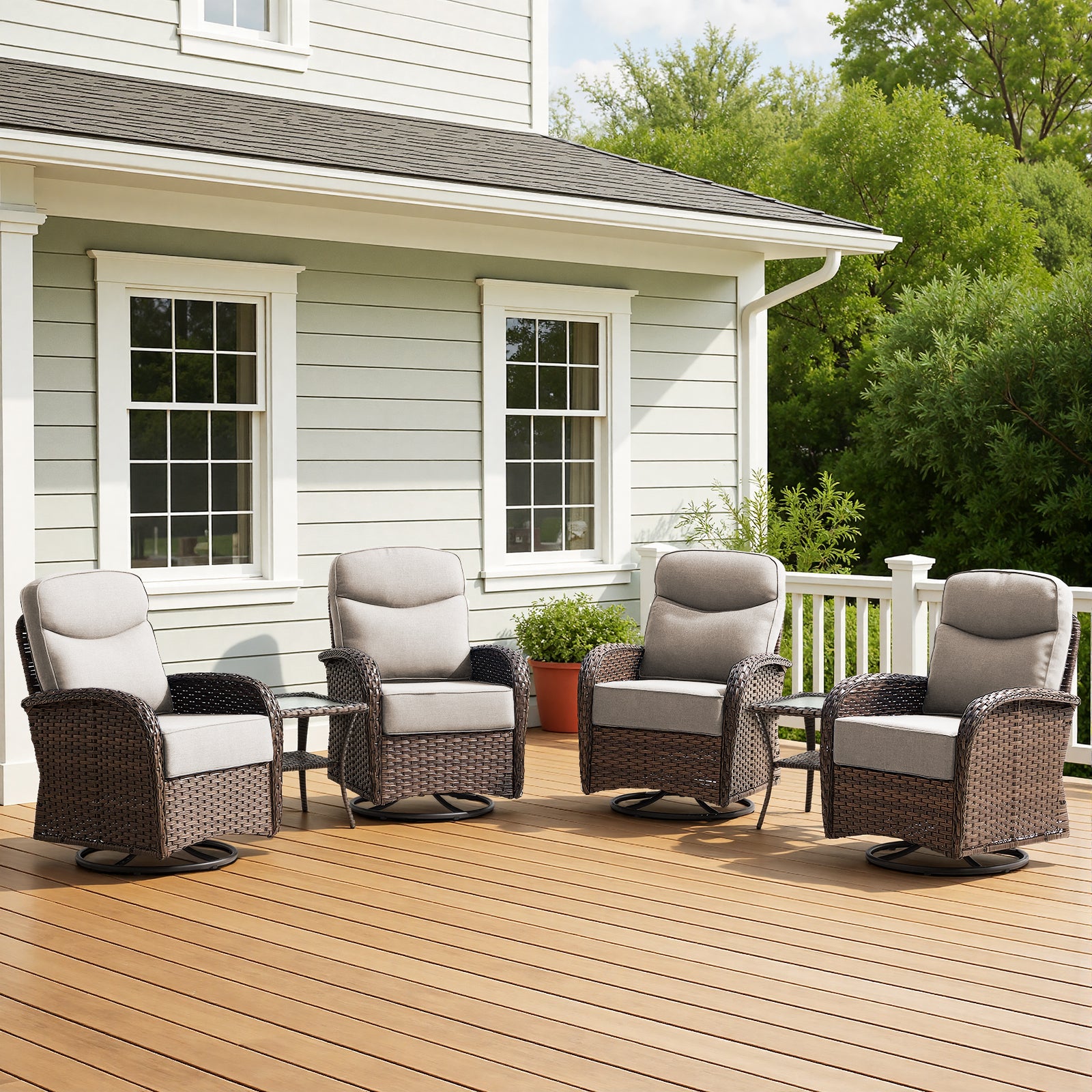 Luxury 6-Piece Swivel Patio Chair Set – High-Back Support, 6" Cushions & Side Tables for Backyard Entertaining, ND Series - Belord