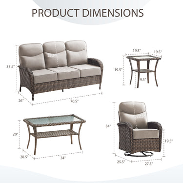 Grand 8-Piece Patio Furniture Set – Sofa & Swivel Rockers, 6" Cushions, Built for Garden Gatherings & Parties, ND Series - Belord