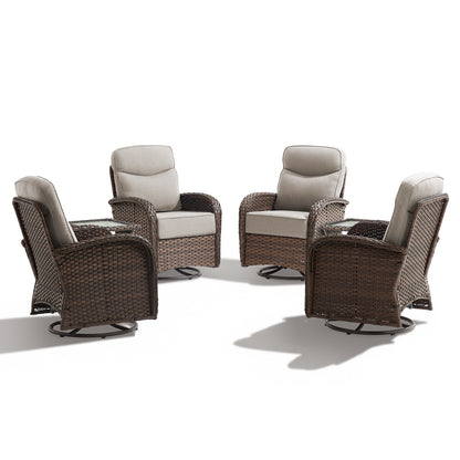 Luxury 6-Piece Swivel Patio Chair Set – High-Back Support, 6" Cushions & Side Tables for Backyard Entertaining, ND Series - Belord