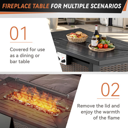 Premium 10-Piece Patio Furniture Set with Metal Fire Pit Table – High-Back Seating for Backyard Living, ND Series - Belord