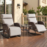 Luxury 3-Piece Adjustable Rocking Set - PE Wicker Recliners with Side Tables, NDS Series - Belord