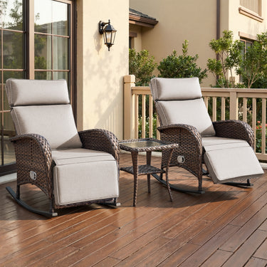 Luxury 3-Piece Adjustable Rocking Set - PE Wicker Recliners with Side Tables, NDS Series - Belord