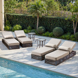 6-Piece Wicker Patio Lounge Set – 4 Adjustable 76.8" Chaise Lounges with 5-Inch Cushions + 2 Side Tables, NTC Series - Belord