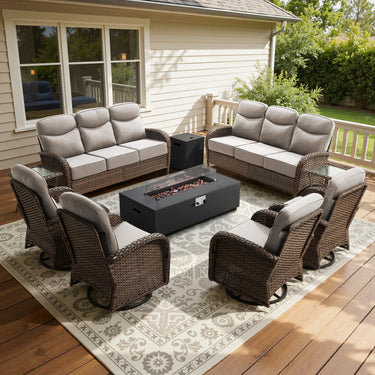 Grand 9-Piece Patio Furniture Collection with Split Fire Pit Table – Designed for Large Outdoor Spaces, ND Series - Belord