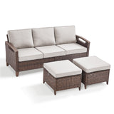 BBR Series 3-Piece Patio Set: 1 Sofa + 2 Ottomans - PE Wicker with Thick Cushions - Belord