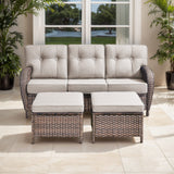 T Series 3-Piece Patio Set: 1 T-Back Sofa + 2 Ottomans – All-Weather PE Wicker with 5in Thick Cushions - Belord