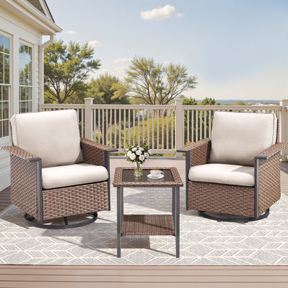 Outdoor Bistro Set for Patio — 3-Piece with 360° Swivel Aluminum Chairs & Table, WNG Series