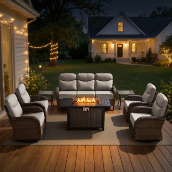 Premium 8-Piece Patio Conversation Set with Metal Fire Pit Table – All-Weather Wicker for Outdoor Parties, ND Series - Belord