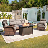 Premium 5-Piece Wicker Patio Set with Rectangular Metal Fire Pit Table – High Back Swivel Seating for Patio & Deck, ND Series - Belord
