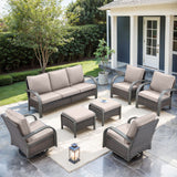 Patio Conversation Set 7-Piece with 1 Sofa, 2 Swivel Glider Chairs, 2 Patio Chairs, 2 Ottoman, HW Series - Belord