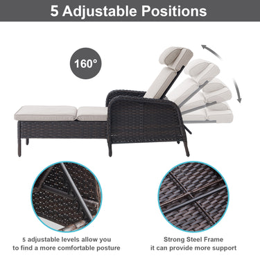 2-PC Outdoor Poolside 5-Position Adjustable Chaise Longue, NTC Series - Belord