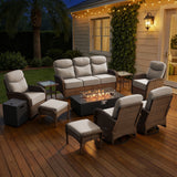 Luxury 10-Piece Patio Lounge Set with Split Fire Pit Table & Ottomans – Ultimate Outdoor Comfort, ND Series - Belord