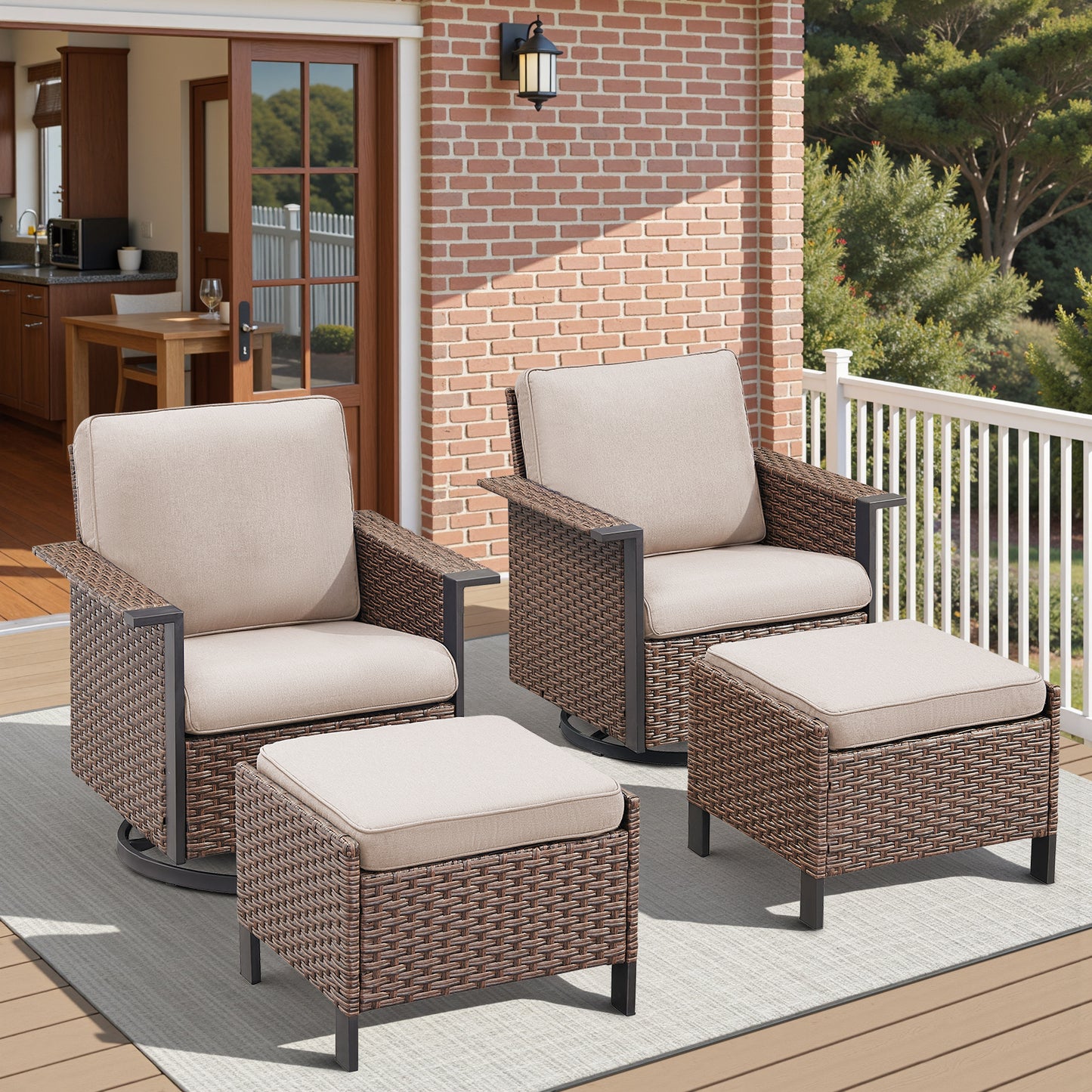 4-Piece Patio Furniture Set with Swivel Rocking Chairs & Ottomans, WNG Series