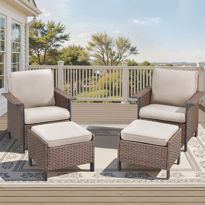 4-Piece Outdoor Patio Set: 2 Patio Chairs with Ottomans, WNG Series