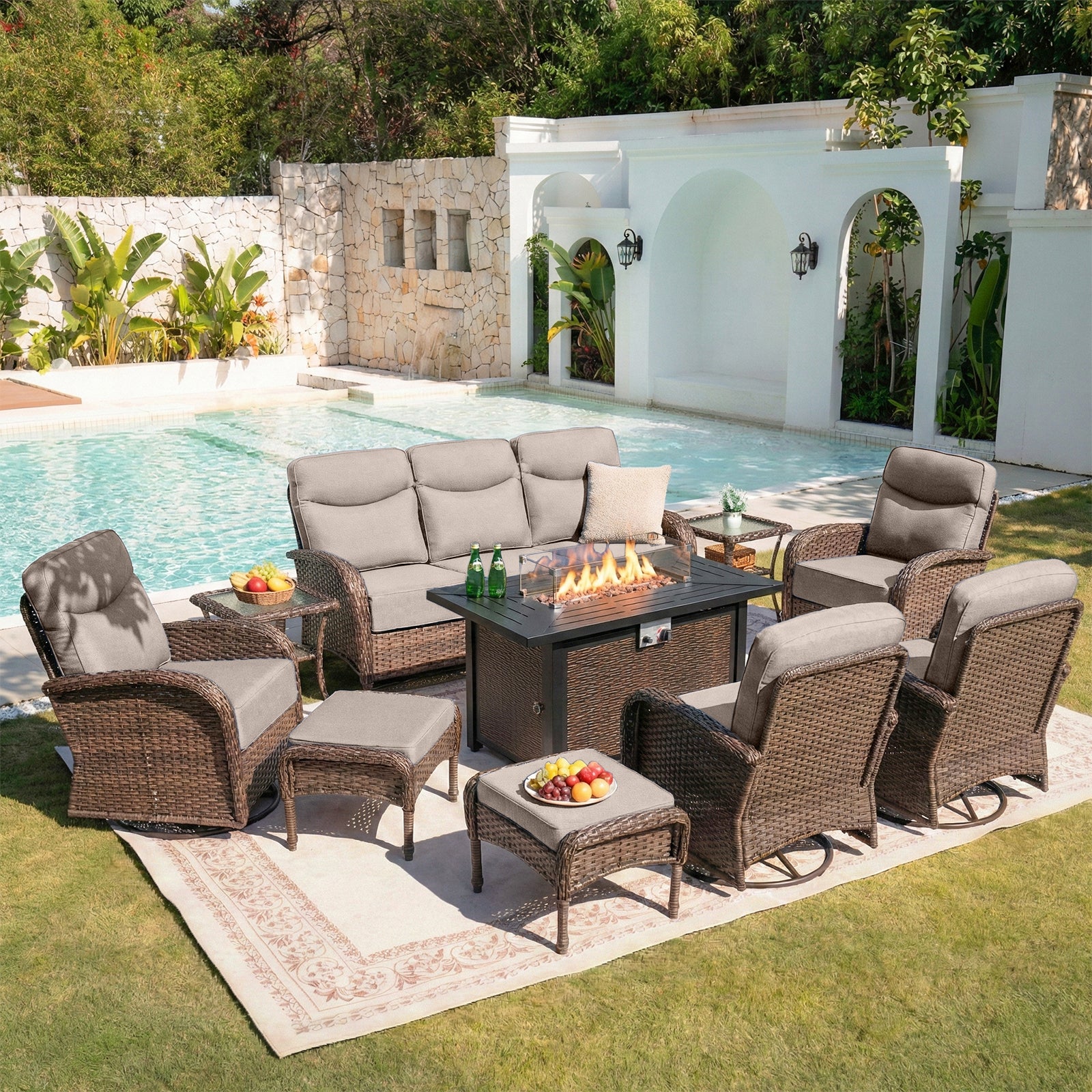 Premium 10-Piece Patio Furniture Set with Metal Fire Pit Table – High-Back Seating for Backyard Living, ND Series - Belord