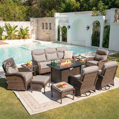 Premium 10-Piece Patio Furniture Set with Metal Fire Pit Table – High-Back Seating for Backyard Living, ND Series - Belord