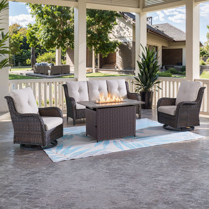 4-Piece Outdoor Conversation Set with Rectangular Fire Table, Sofa & Swivel Chairs, NTC Series