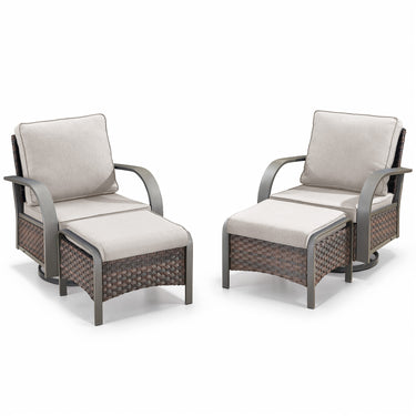 Patio Conversation Set 4-Piece with 2 Swivel Glider Chairs, 2 Ottoman, HW Series - Belord