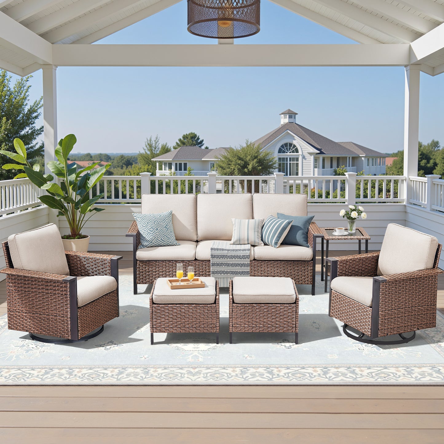 6-Piece All-Weather Wicker Patio Set with Swivel Chairs — Includes Rattan 3-Seater Sofa & Conversation Seating, WNG Series