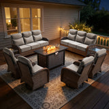 Spacious 9-Piece Patio Conversation Set with Metal Fire Pit Table – All-Weather Wicker Seating for Outdoor Gatherings, ND Series - Belord