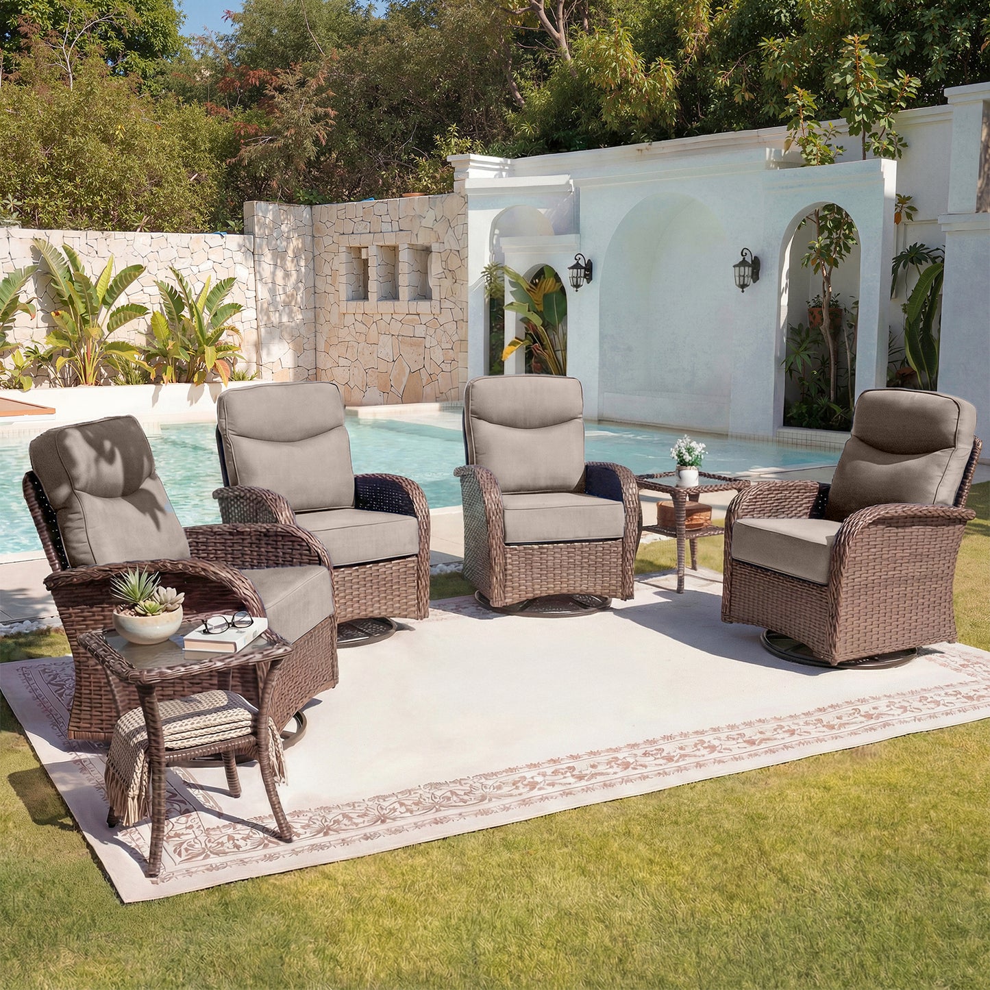 Luxury 6-Piece Swivel Patio Chair Set – High-Back Support, 6" Cushions & Side Tables for Backyard Entertaining, ND Series - Belord
