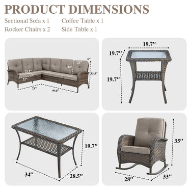 Large Sectional Set 10-Piece with Rocking Chairs, Coffee Table, and Side Table, NDS Series - Belord