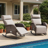 Premium 2-Piece Wicker Rocking Recliner Chair with Adjustable Backrest & Footrest, Cushioned PE Rattan Patio Lounge Chair, NDS Series - Belord