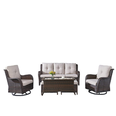 Patio Conversation Set 6-Piece with Sofa, Swivel Glider Chairs, Coffee Table, and Ottoman, NTC Series - Belord