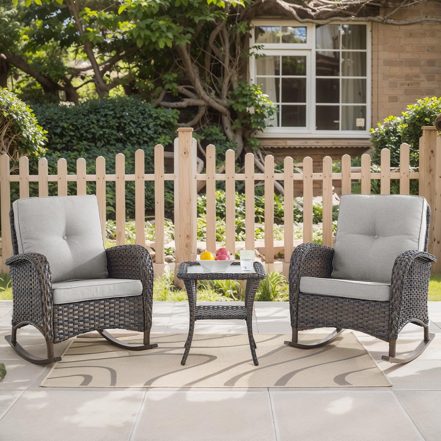 Wicker Rocking Chairs Set with Side Table, NDS Series