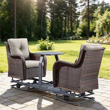Belord 2-Person Outdoor Wicker Glider Loveseat with Integrated Side Table & Cushioned Seats, NTC Series - Belord