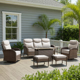 Premium 7-Piece Wicker Patio Set with Rattan Fire Pit Table – High-Back Seating for Garden Relaxation, ND Series - Belord