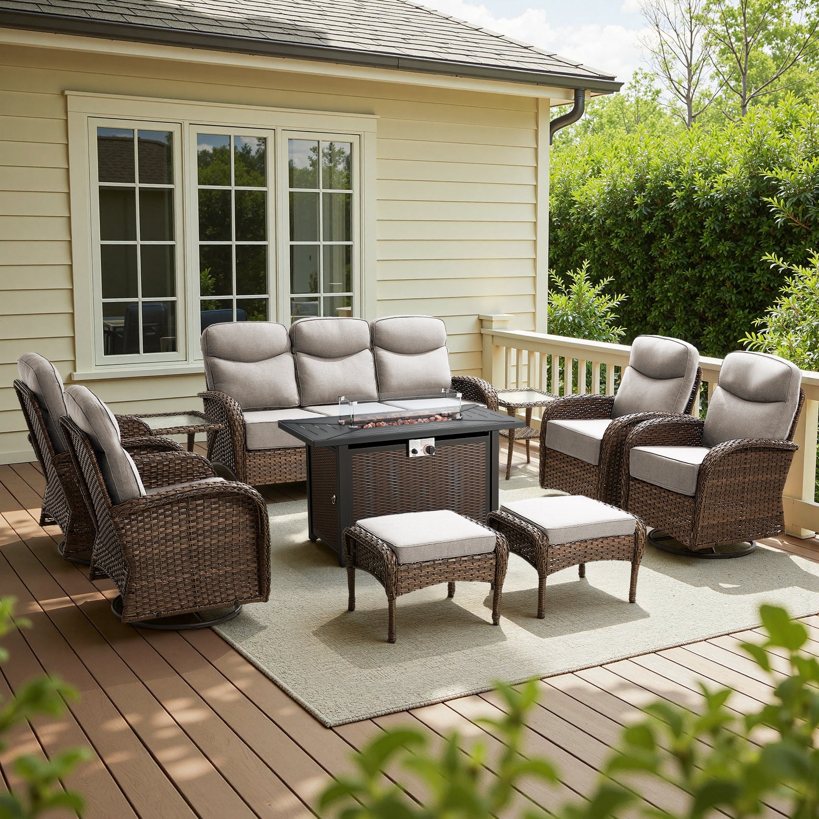 Premium 10-Piece Patio Furniture Set with Metal Fire Pit Table – High-Back Seating for Backyard Living, ND Series - Belord