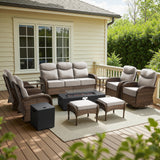 Luxury 10-Piece Patio Lounge Set with Split Fire Pit Table & Ottomans – Ultimate Outdoor Comfort, ND Series - Belord
