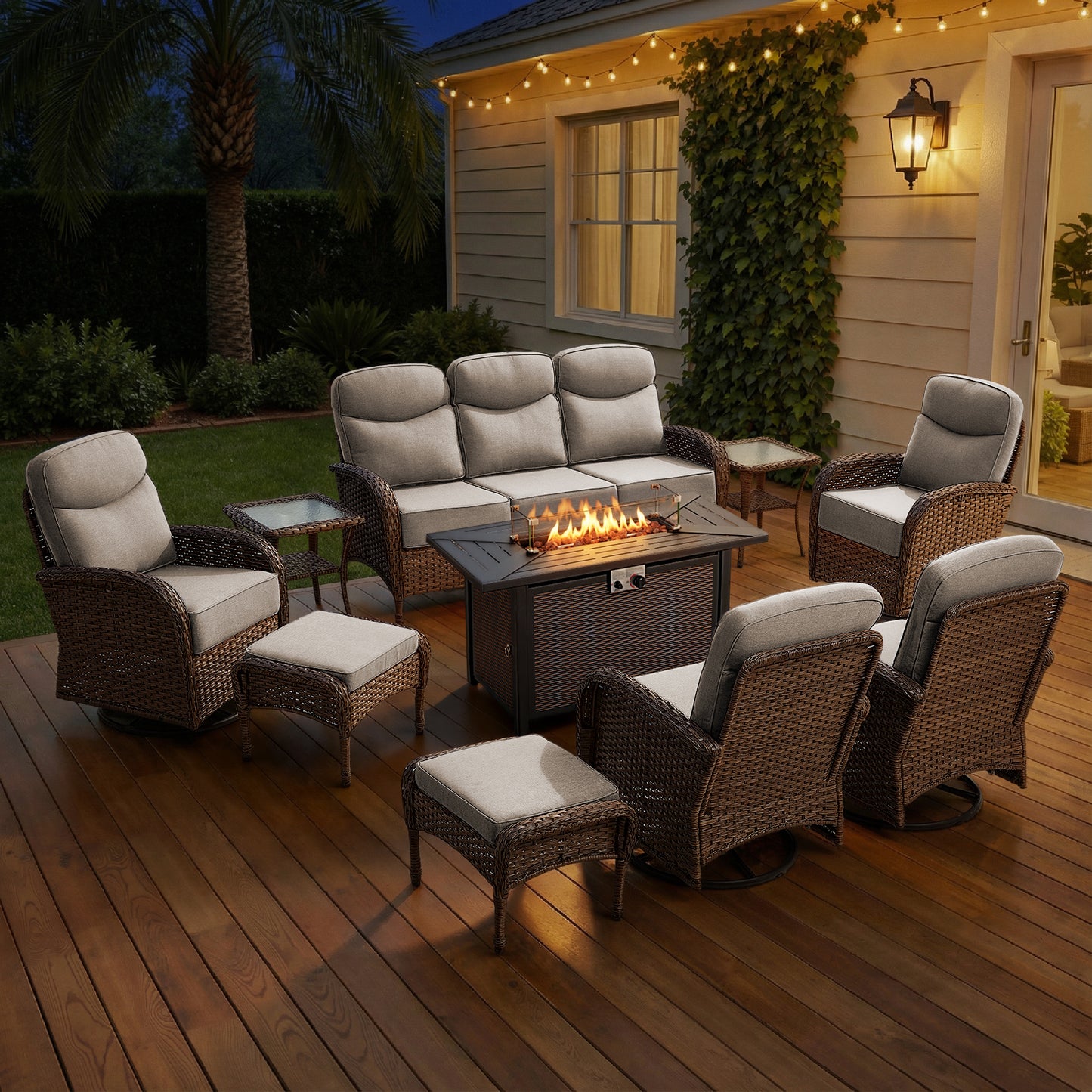 Premium 10-Piece Patio Furniture Set with Metal Fire Pit Table – High-Back Seating for Backyard Living, ND Series - Belord