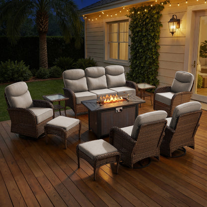 Premium 10-Piece Patio Furniture Set with Metal Fire Pit Table – High-Back Seating for Backyard Living, ND Series - Belord