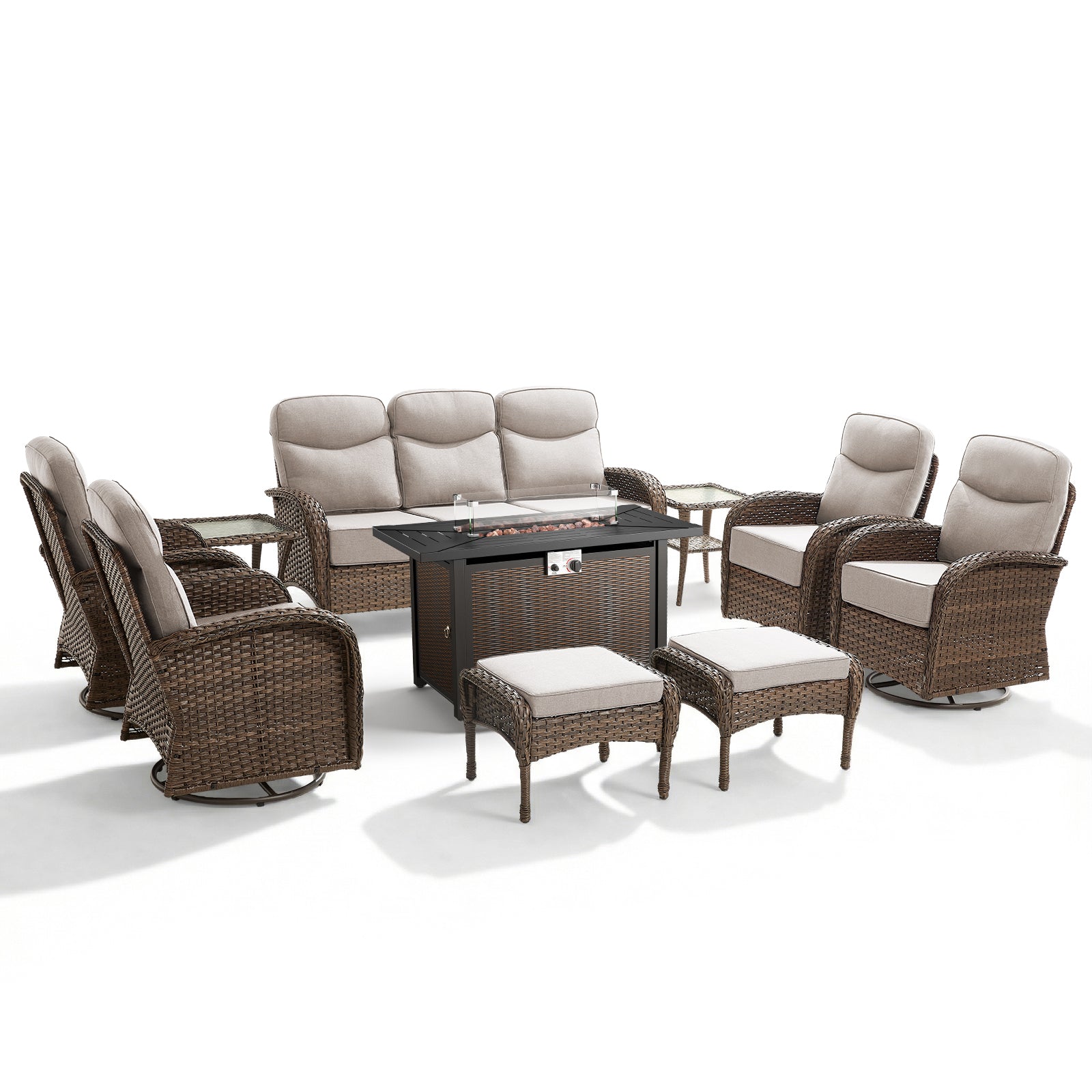 Premium 10-Piece Patio Furniture Set with Metal Fire Pit Table – High-Back Seating for Backyard Living, ND Series - Belord