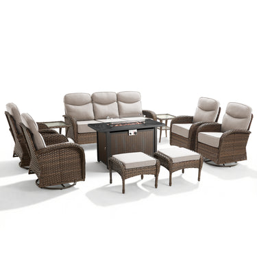 Premium 10-Piece Patio Furniture Set with Metal Fire Pit Table – High-Back Seating for Backyard Living, ND Series - Belord