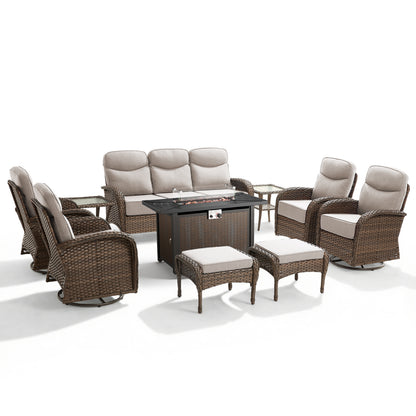 Premium 10-Piece Patio Furniture Set with Metal Fire Pit Table – High-Back Seating for Backyard Living, ND Series - Belord