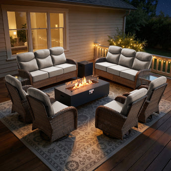 Grand 9-Piece Patio Furniture Collection with Split Fire Pit Table – Designed for Large Outdoor Spaces, ND Series - Belord