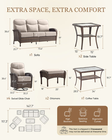 Luxury 10-Piece Patio Set – Sofa & Swivel Chairs with Ottomans, Hand-Woven All-Weather Wicker for Backyard Hosting, ND Series - Belord