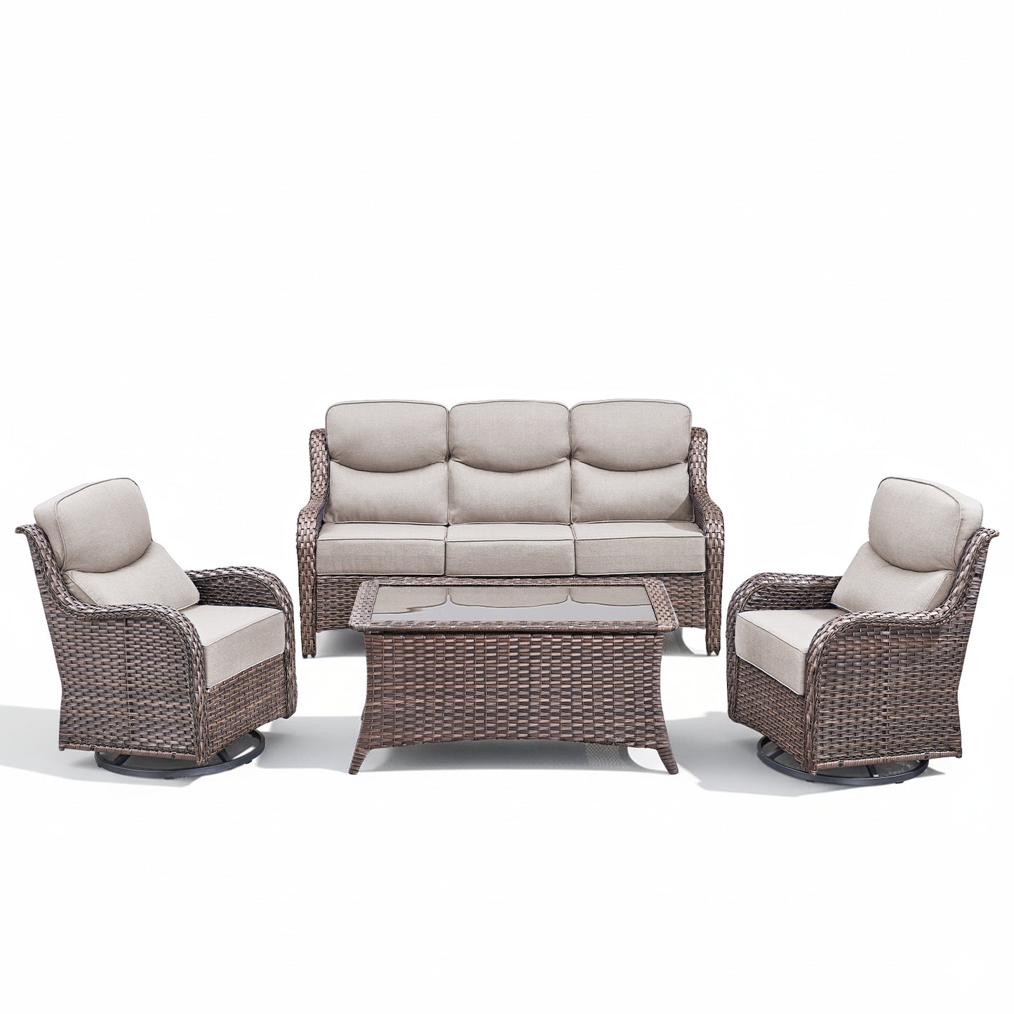 Premium 4PCS Patio Conversation Set for Backyard & Deck, Hand-Woven Rattan Sofa, Swivel Chairs & Coffee Table with 6" Cushions, NT Series