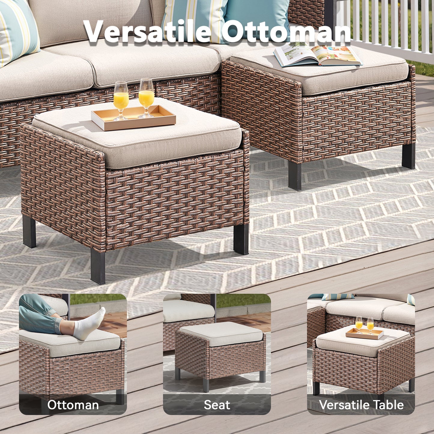 7-Piece Patio Set: All-Weather Wicker 3-Seater Sofa with 4 Patio Chairs & 2 Ottomans, WNG Series