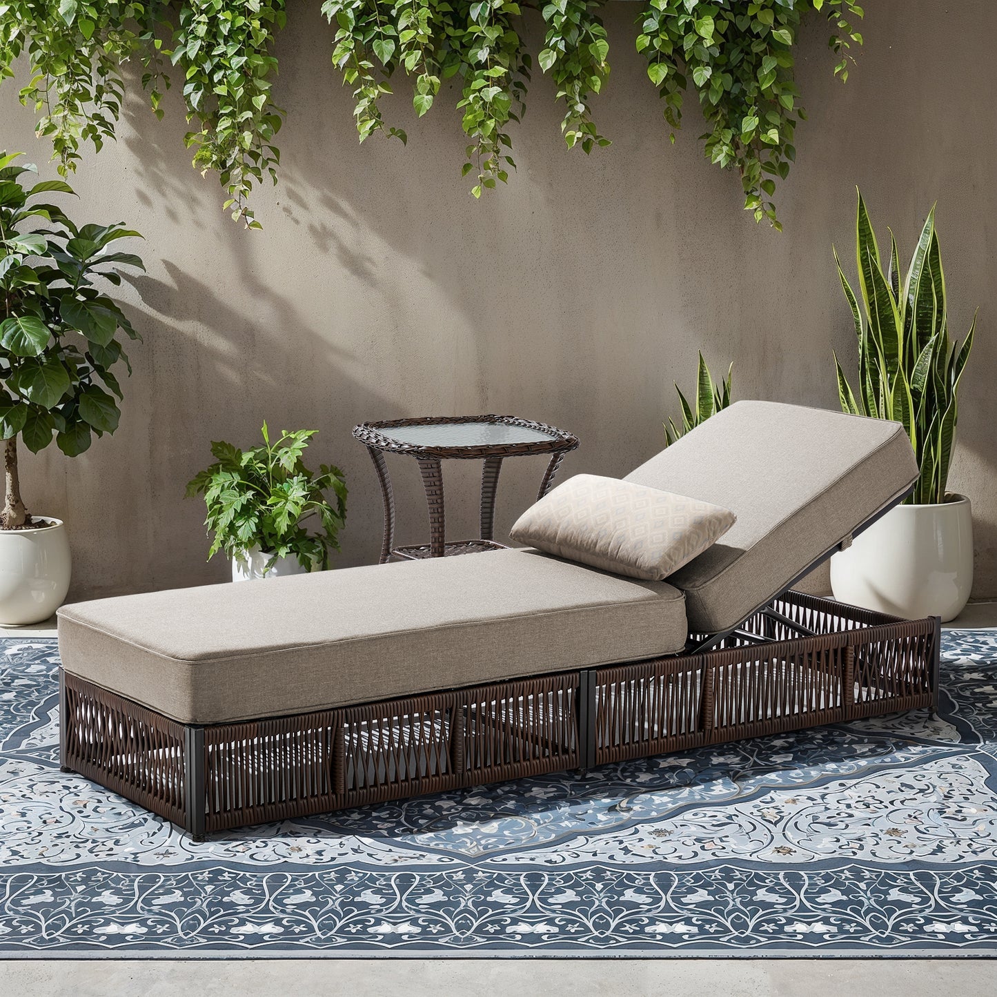 Solo Relaxation Set: 1 Adjustable 76.8" Chaise Lounge with 5-Inch Cushions & Side Table, NTC Series