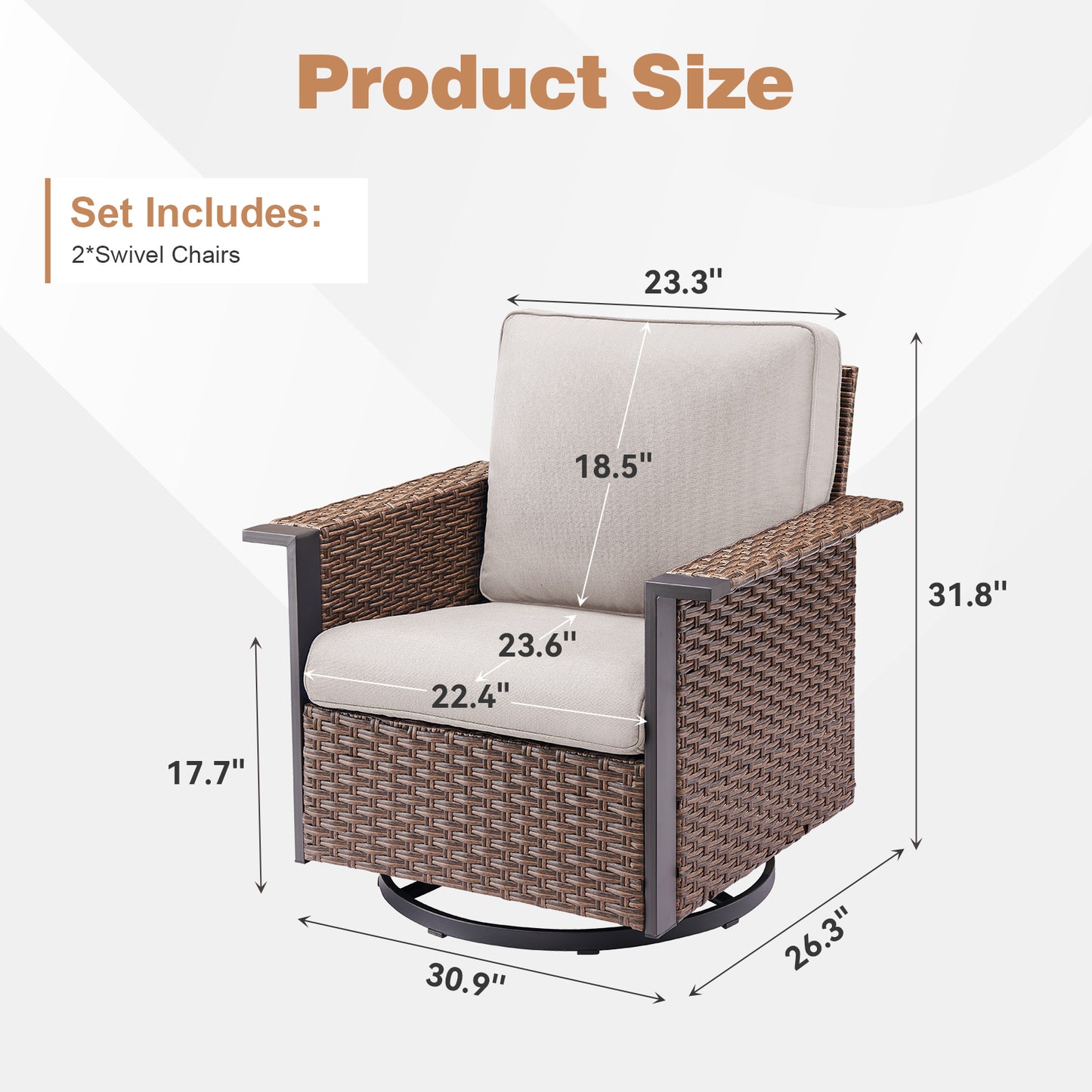 Patio Wicker Swivel Chairs Set Of 2, WNG Series