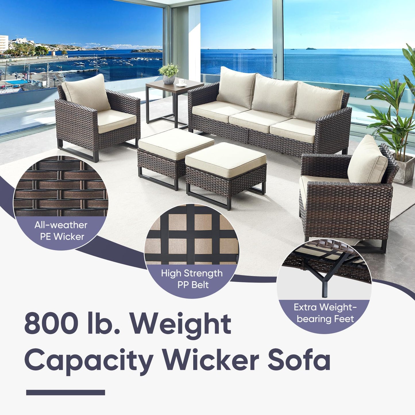 5-Piece Wicker Patio Furniture Set with 41" Fire Pit Table, 55,000 BTU Outdoor Conversation Set with Sofa & 2 Chairs, GRS Series