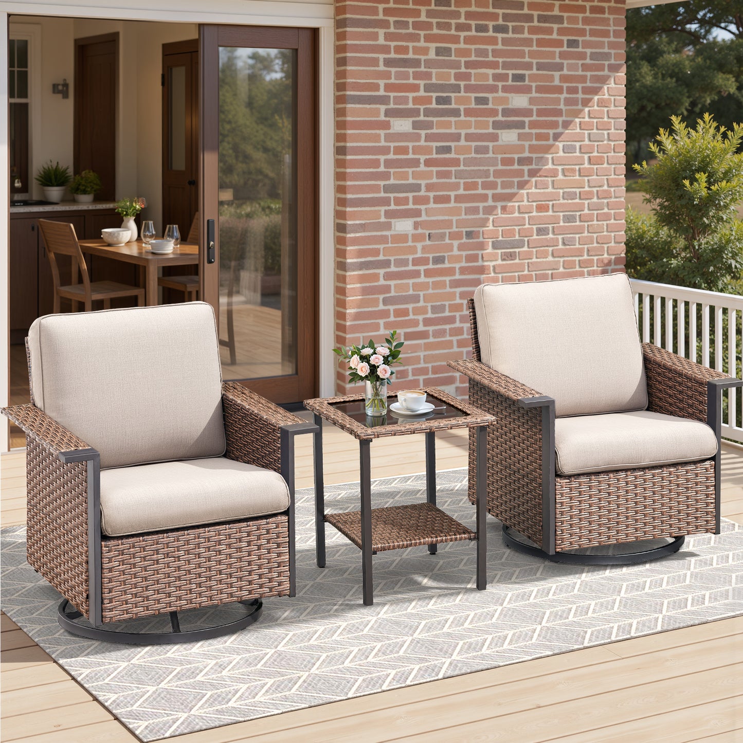 Outdoor Bistro Set for Patio — 3-Piece with 360° Swivel Aluminum Chairs & Table, WNG Series