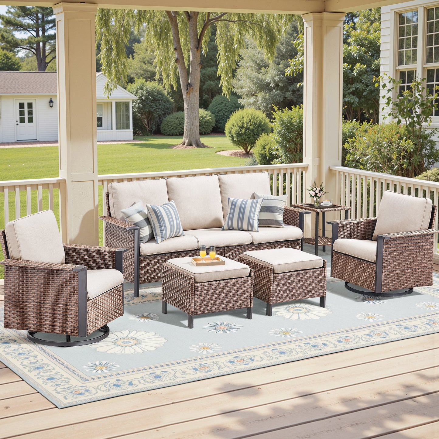 6-Piece All-Weather Wicker Patio Set with Swivel Chairs — Includes Rattan 3-Seater Sofa & Conversation Seating, WNG Series