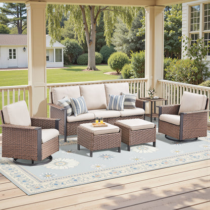 6-Piece All-Weather Wicker Patio Set with Swivel Chairs — Includes Rattan 3-Seater Sofa & Conversation Seating, WNG Series
