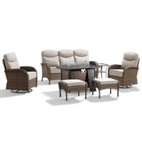 Luxury 7-Piece Patio Lounge Set with Metal Fire Pit Table & Ottomans – Deep Cushion Comfort for Deck Evenings, ND Series - Belord