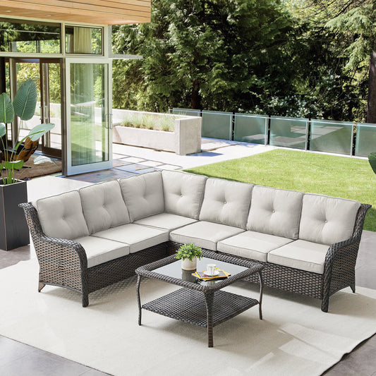 Save 40% - 7-Piece L-Shaped Patio Sectional Sofa Set + Wicker Coffee Table, NTC Series